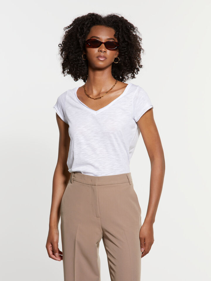 T-shirt scollo a V bianca - t-shirt a manica corta da donna - Bianco | Sisley image number 3